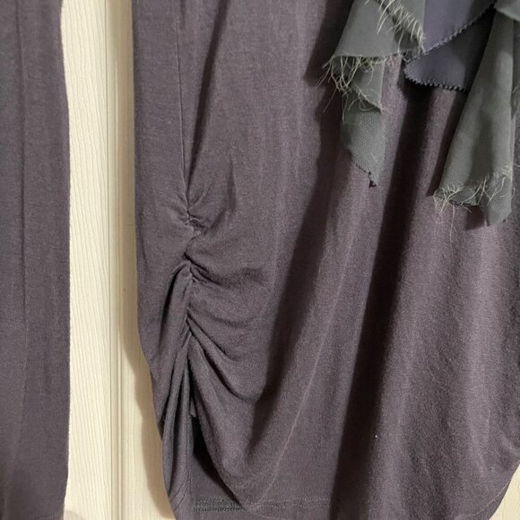 MM Couture By Miss Me Women's Gray Ruffle Button Ruched Long Sleeve Blouse Small - Picture 5 of 8